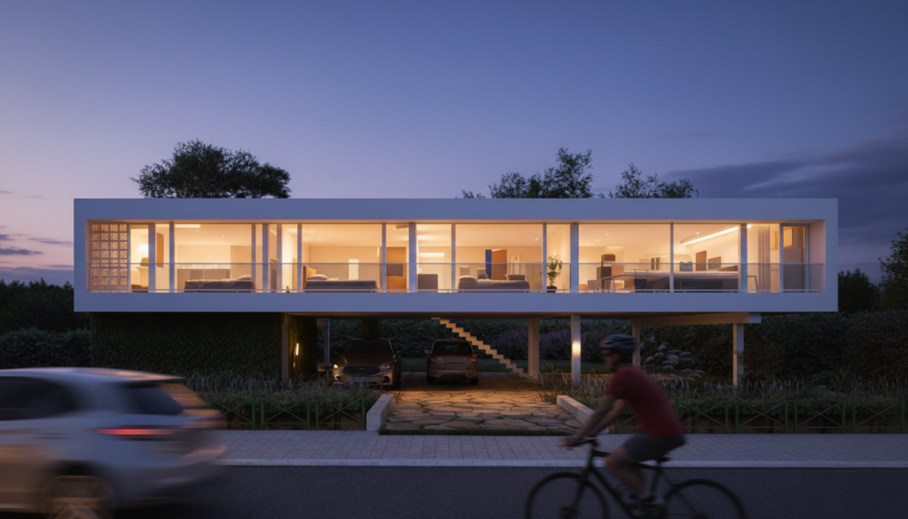 Projet de maison contemporaine imaginé par Loyd Architects. Cette villa moderne sur pilotis associe architecture durable, performance énergétique, espaces de vie lumineux et intégration harmonieuse dans le paysage, illustrant une vision innovante de l’habitat en Belgique.